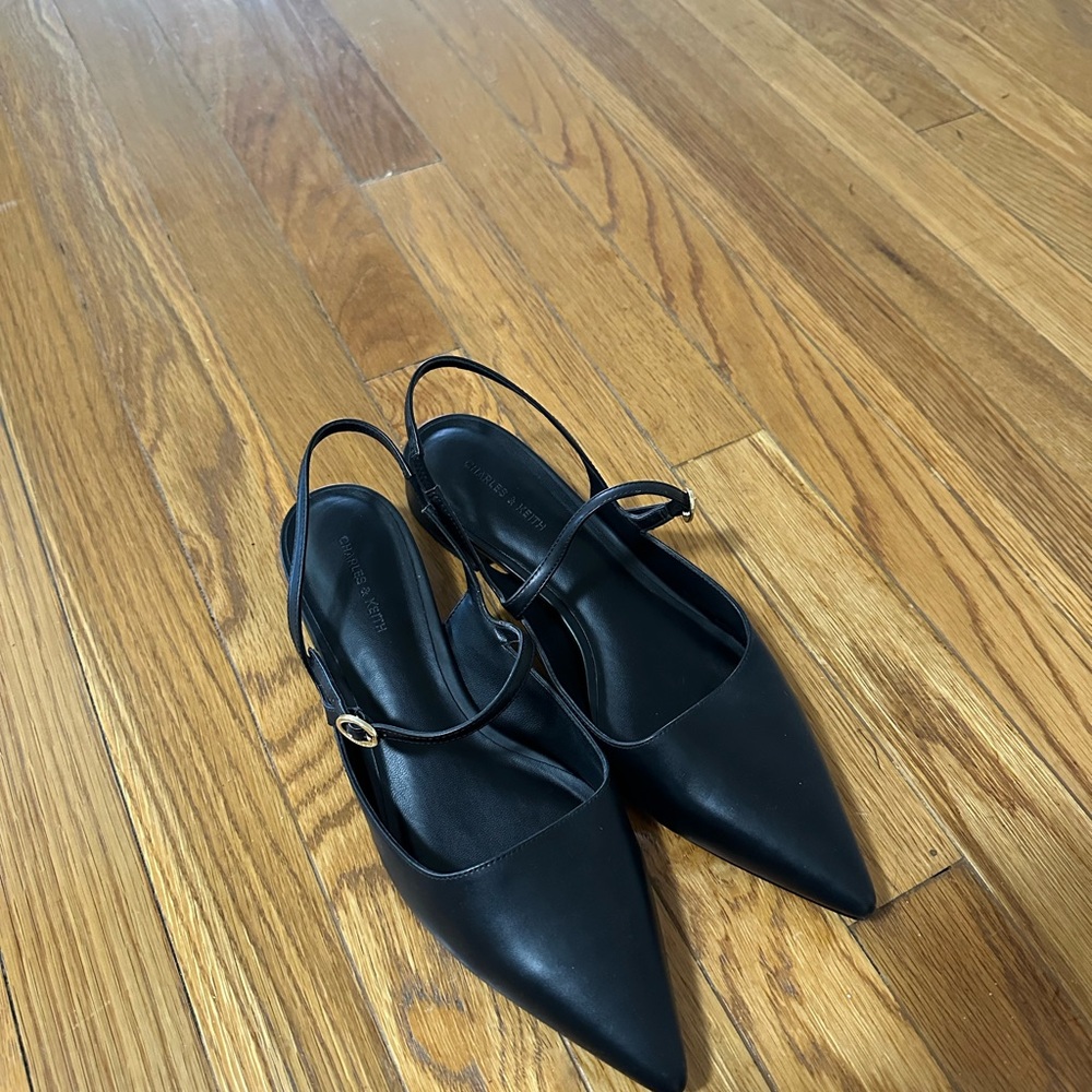 Charles & Keith Black Pointed Flats